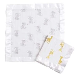 Lot De 2 Couvertures-doudous En Mousseline De Coton Safari Babes