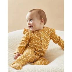 Pyjama 1 Pièce Fleuri En Jersey Moutarde 9 Mois -Allobébé am023109989 4