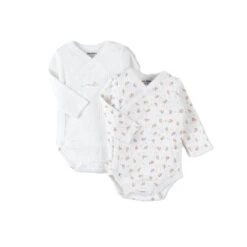 Lot De 2 Body Croisés Manches Longues Blanc/fleurs 0 Mois