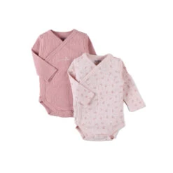 Lot De 2 Body Croisés Manches Longues Rose 6 Mois