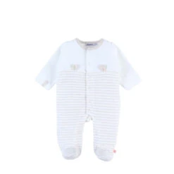 Pyjama Velours Rayé Blanc/beige 12 Mois