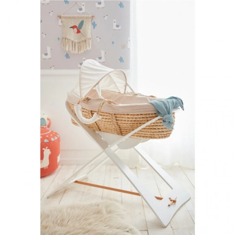 Support De Couffin Blanc Avec Barre De Support En Bois 5 Support De Couffin Blanc Avec Barre De Support En Bois – Image 5