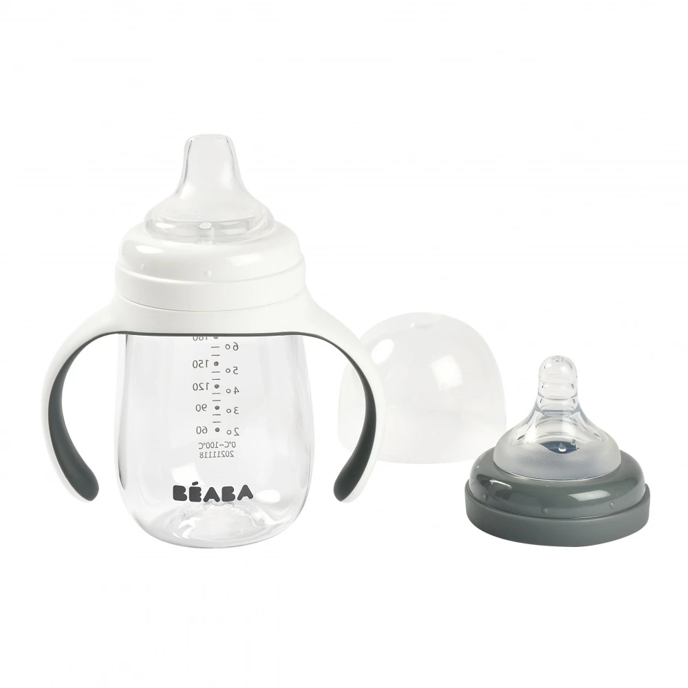 Beaba Biberon D'apprentissage 2 En 1 210 Ml - Gris Minéral 2 Beaba Biberon D'apprentissage 2 En 1 210 Ml - Gris Minéral – Image 2