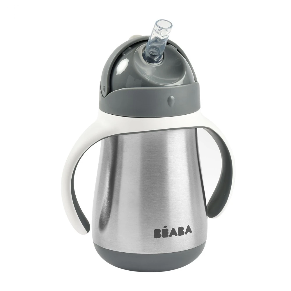 Beaba Tasse Paille Inox 250 Ml - Gris Minéral 2 Beaba Tasse Paille Inox 250 Ml - Gris Minéral – Image 2