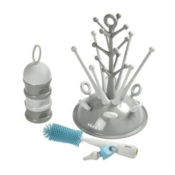 Beaba Coffret Naissance (egoutte Biberon Arbre Grey / Boite Doseuses Light/dark Mist / Goupillon Silicone / Bavoir Tissu Tropical)