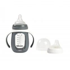 Beaba Biberon D'apprentissage En Verre 2 En 1 - 210 Ml - Gris Minéral