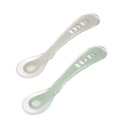 Beaba Lot De 2 Cuillères 2ème âge Silicone Avec Boîte De Transport Sage Green