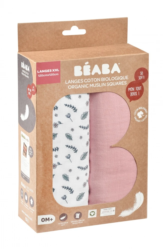 Beaba Lot De 2 Langes 120cm Vieux Rose / Campagne Florale 6 Beaba Lot De 2 Langes 120cm Vieux Rose / Campagne Florale – Image 6