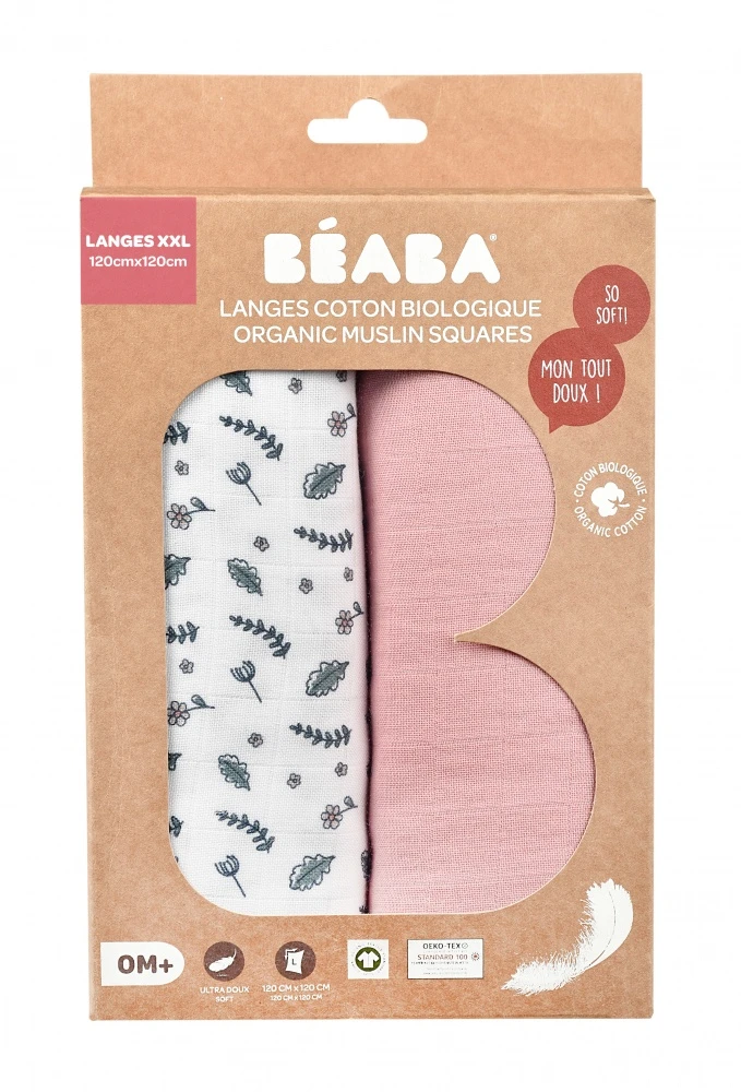 Beaba Lot De 2 Langes 120cm Vieux Rose / Campagne Florale 7 Beaba Lot De 2 Langes 120cm Vieux Rose / Campagne Florale – Image 7