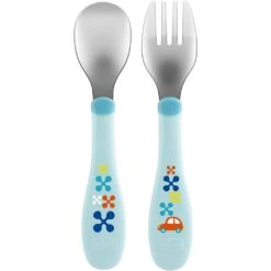 CHICCO Lot De 2 Couverts Inox 18m+ Bleu