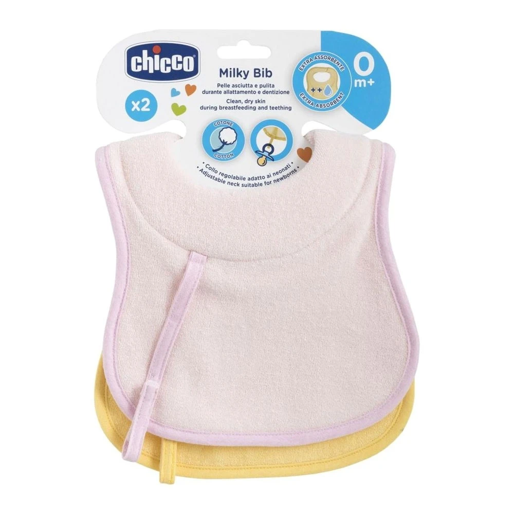 CHICCO Lot De 2 Bavoirs D'allaitement Et De Succion Rose Et Jaune 1 CHICCO Lot De 2 Bavoirs D'allaitement Et De Succion Rose Et Jaune
