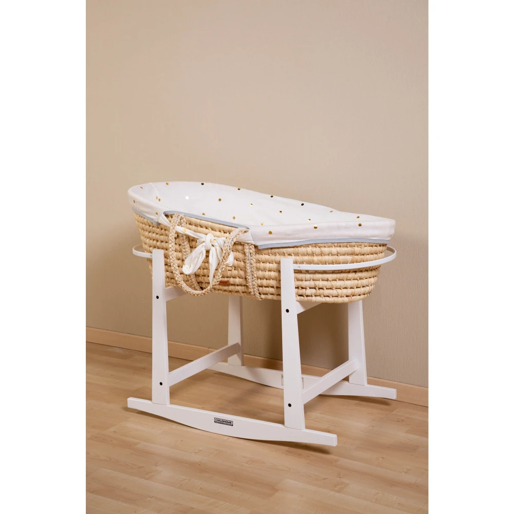 Childhome Couffin Panier Moise Natural + Matelas + Habillage Jersey Gold Dots 5 Childhome Couffin Panier Moise Natural + Matelas + Habillage Jersey Gold Dots – Image 5