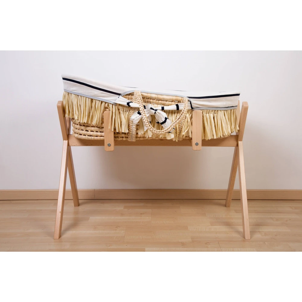 Childhome Couffin Panier Moise Raffia + Matelas + Habillage Jersey Marin 2 Childhome Couffin Panier Moise Raffia + Matelas + Habillage Jersey Marin – Image 2