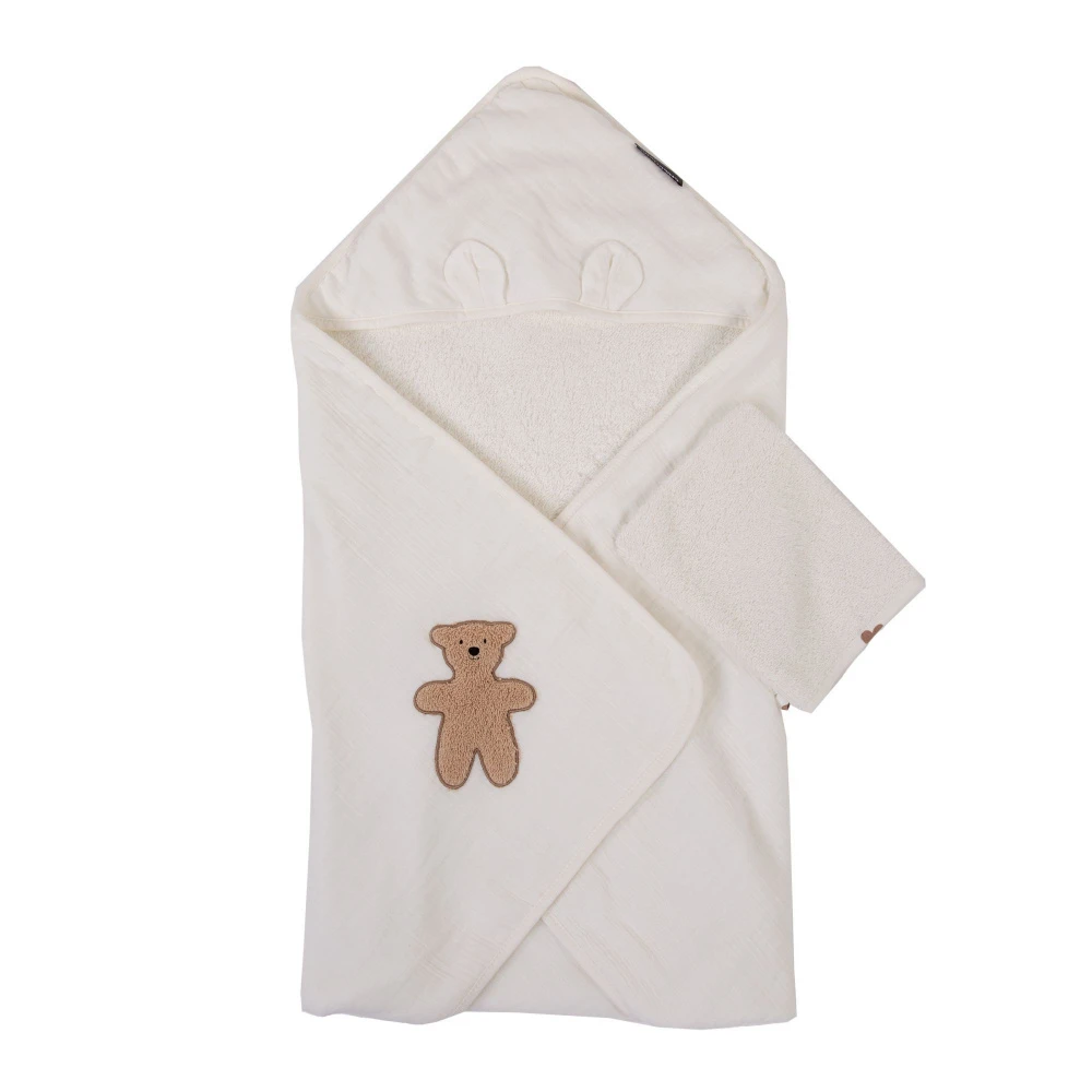 Childhome Cape De Bain + Gant Mousseline Teddy Bear - 80 X 80 Cm 1 Childhome Cape De Bain + Gant Mousseline Teddy Bear - 80 X 80 Cm