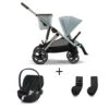 CYBEX Pack Duo Poussette Gazelle S - Chassis Taupe + Cloudz2 + Adaptateurs - Sky Blue