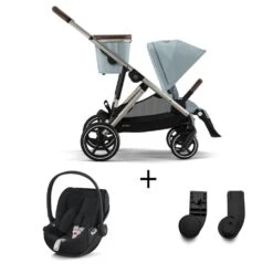 CYBEX Pack Duo Poussette Gazelle S - Chassis Taupe + Cloudz2 + Adaptateurs - Sky Blue