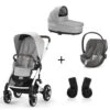 CYBEX Pack Trio Poussette Talos S Lux - Chassis Silver + Nacelle Cot S + Cloud Z2 Noir + Adaptateurs - Lava Grey