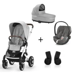 CYBEX Pack Trio Poussette Talos S Lux - Chassis Silver + Nacelle Cot S + Cloud Z2 Noir + Adaptateurs - Lava Grey