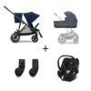 CYBEX Pack Trio Poussette Gazelle S - Chassis Noir + Nacelle Gazelle + Aton 5 + 2 Lots Adaptateurs - Ocean Blue
