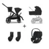 CYBEX Pack Trio Poussette Double Gazelle S - Chassis Noir + Nacelle Gazelle + Cloudz2 + 2 Lots Adaptateurs - Moon Black
