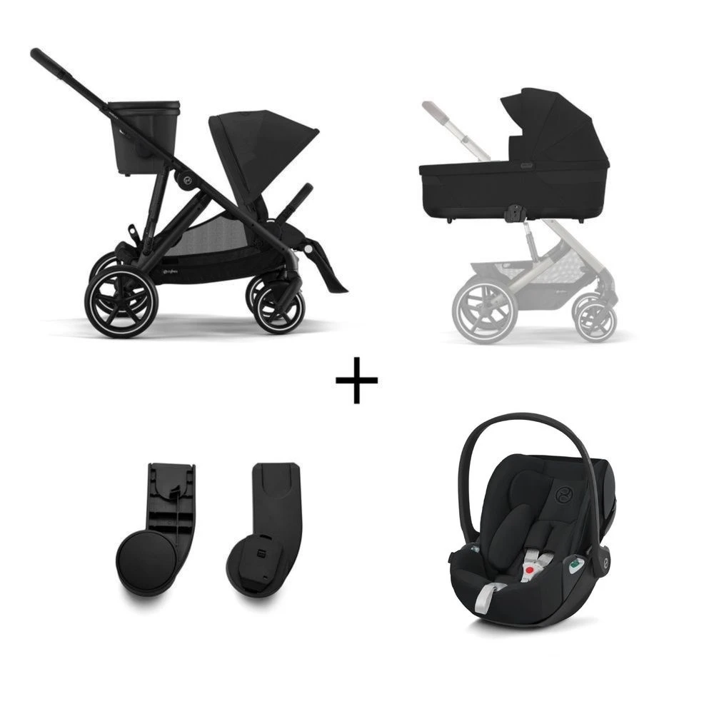 CYBEX Pack Trio Poussette Double Gazelle S - Chassis Noir + Nacelle Gazelle + Cloudz2 + 2 Lots Adaptateurs - Moon Black 1 CYBEX Pack Trio Poussette Double Gazelle S - Chassis Noir + Nacelle Gazelle + Cloudz2 + 2 Lots Adaptateurs - Moon Black
