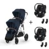CYBEX Pack Jumeaux Poussette Double Gazelle S - Châssis Noir + Siège + 2 Aton 5 + 2 Lots D'adaptateurs - Ocean Blue