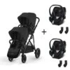 CYBEX Pack Jumeaux Poussette Double Gazelle S - Châssis Noir + Siège + 2 Aton 5 + 2 Lots D'adaptateurs - Moon Black
