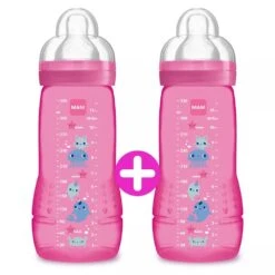 MAM Lot De 2 Biberons Easy Active 330 Ml Rose Tétine Débit X