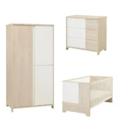 Chambre Trio Sacha Pin Blanchi - Lit 70x140 + Commode + Armoire