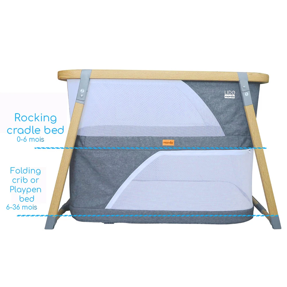 Lit Pliant Bébé 3 En 1 Lido Bois / Gris 3 Lit Pliant Bébé 3 En 1 Lido Bois / Gris – Image 3