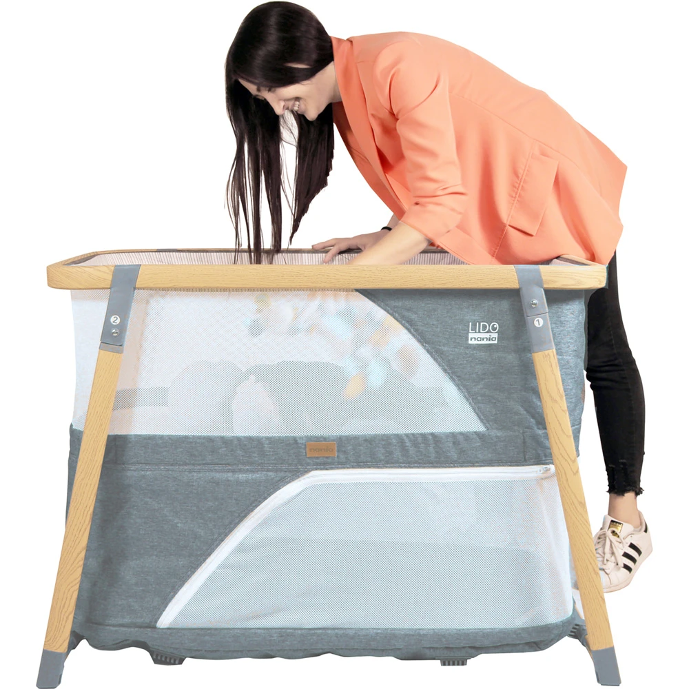 Lit Pliant Bébé 3 En 1 Lido Bois / Gris 4 Lit Pliant Bébé 3 En 1 Lido Bois / Gris – Image 4