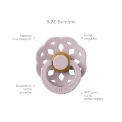 BIBS Pack De 2 Sucettes Bohème Caoutchouc 6 Mois+ Fossil Grey Et Mauve -Allobébé ib061236701 5
