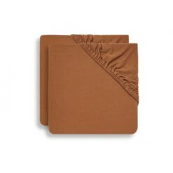 Jollein Lot De 2 Draps Housse En Jersey Pour Matelas Ou Tapis De Parc 75x95cm Caramel