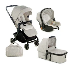 Jané Pack Trio Poussette Newel Carbon + Siège Auto Koos I-size R1 + Nacelle Micro Pro 2 Racer Cream