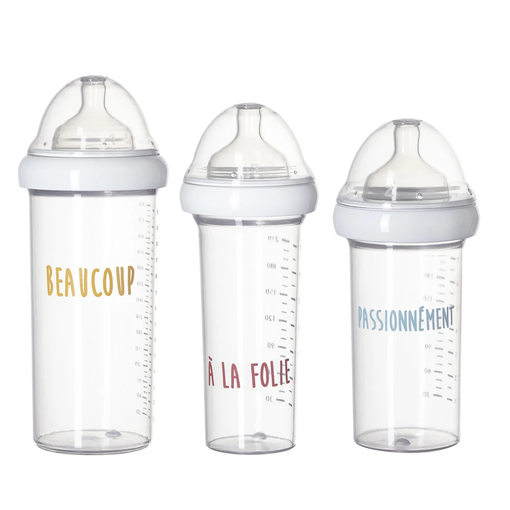 Lot De 3 Biberons Beaucoup, Passionnément, à La Folie 2 Lot De 3 Biberons Beaucoup, Passionnément, à La Folie – Image 2