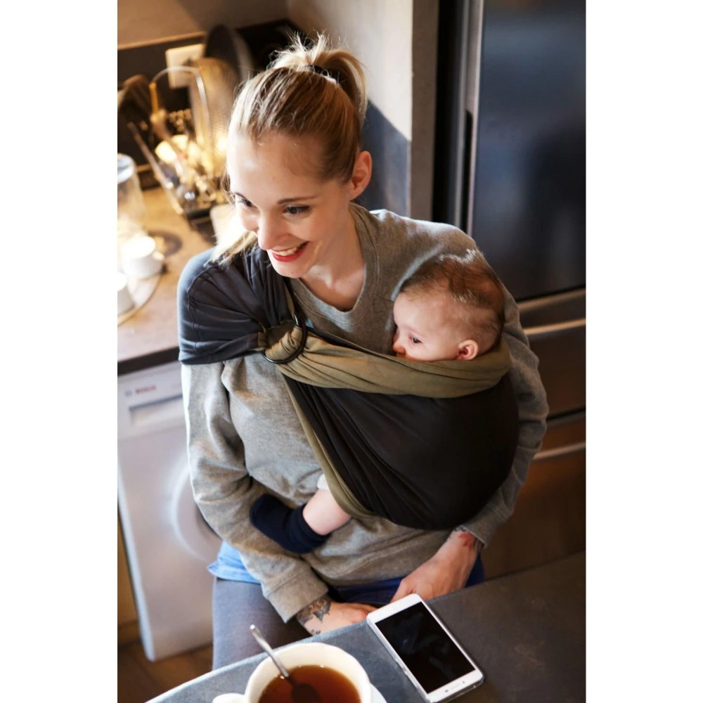 Echarpe De Portage Sans Nœud - Anthracite, Olive (réversible) 3 Echarpe De Portage Sans Nœud - Anthracite, Olive (réversible) – Image 3