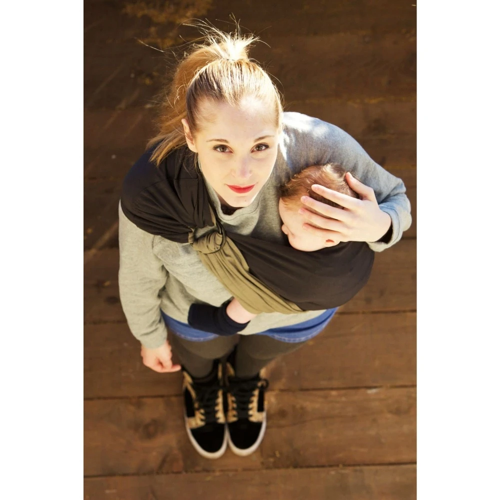 Echarpe De Portage Sans Nœud - Anthracite, Olive (réversible) 5 Echarpe De Portage Sans Nœud - Anthracite, Olive (réversible) – Image 5