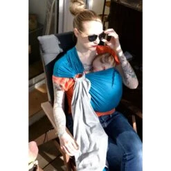 Echarpe De Portage Sans Nœud - Gris Chiné, Bleu Canard (réversible) 8 Echarpe De Portage Sans Nœud - Gris Chiné, Bleu Canard (réversible) -Allobébé lr046142674 2