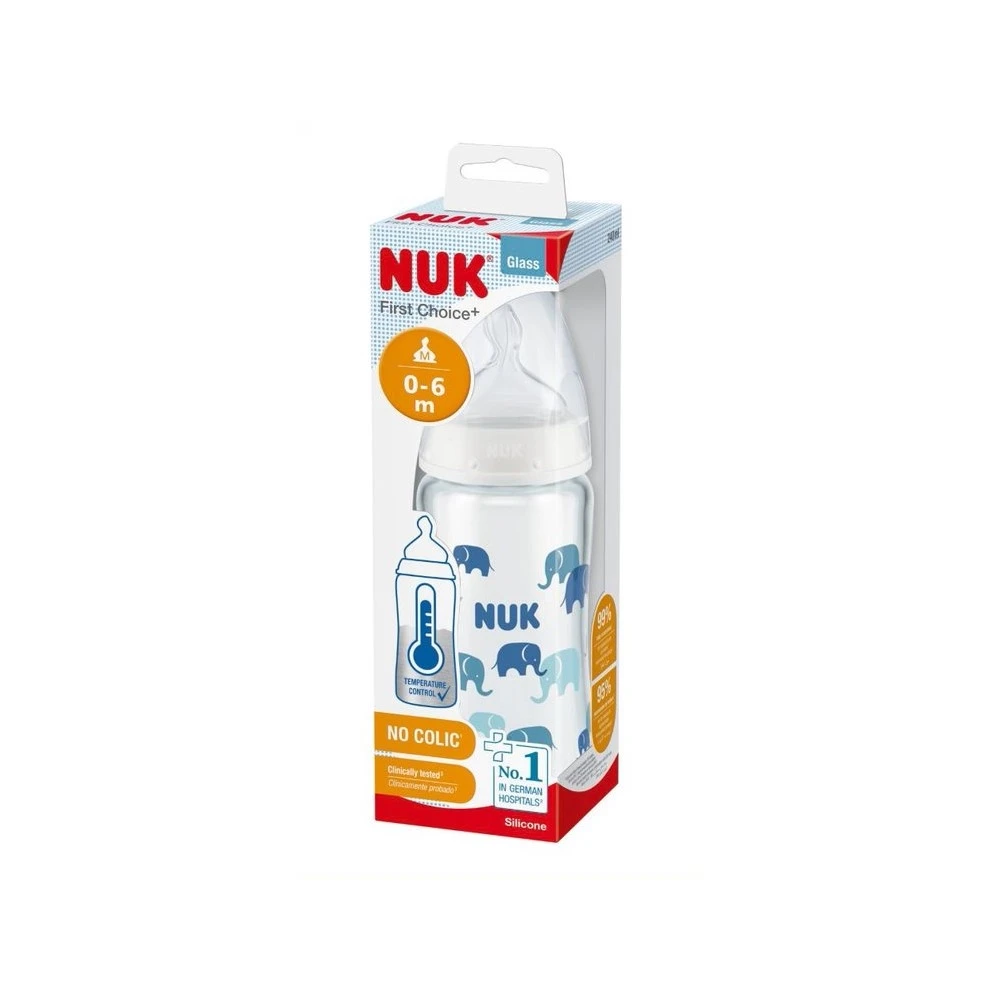NUK Biberon Fc+ Tc 240ml Silicone 4-6m M Mixte Elephant Verre 2 NUK Biberon Fc+ Tc 240ml Silicone 4-6m M Mixte Elephant Verre – Image 2