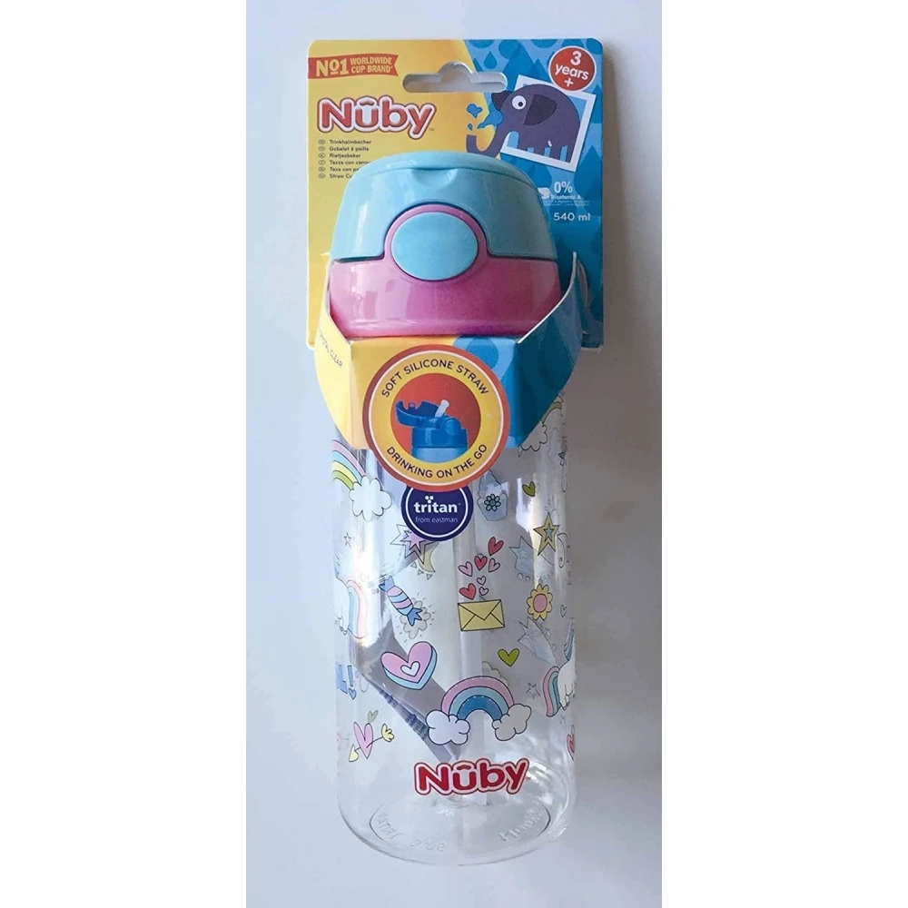 Nuby Gobelet Paille Souple Et Bouton Push En Tritan 540ml 3 Ans+ Rose 4 Nuby Gobelet Paille Souple Et Bouton Push En Tritan 540ml 3 Ans+ Rose – Image 4