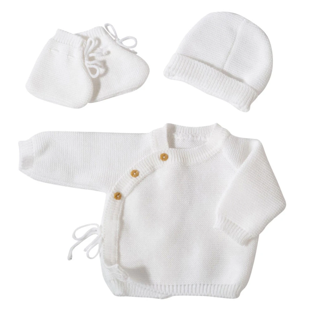 Kit Naissance Bébé Brassière, Bonnet Et Chaussons - Blanc 1 Kit Naissance Bébé Brassière, Bonnet Et Chaussons - Blanc