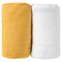 Lot De 2 Draps Housse 70 X 140 Cm Moutarde / Blanc