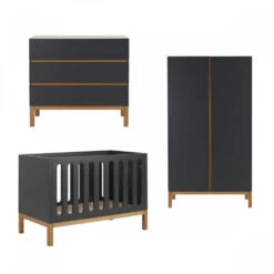 Chambre Trio Lit Bébé 60x120 Cm évolutif En Canapé + Armoire + Commode Avec Plan à Langer Indigo Moonshadow