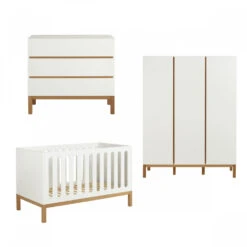 Chambre Trio Lit Bébé 60x120 Cm évolutif En Canapé + Armoire Xl + Commode Avec Plan à Langer Indigo White