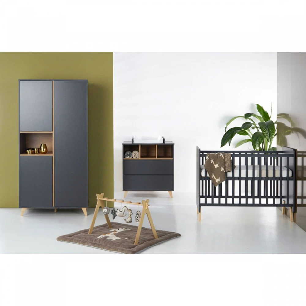 Chambre Trio Lit Bébé 60x120 Cm + Armoire + Commode Avec Plan à Langer Loft Anthracite 1 Chambre Trio Lit Bébé 60x120 Cm + Armoire + Commode Avec Plan à Langer Loft Anthracite