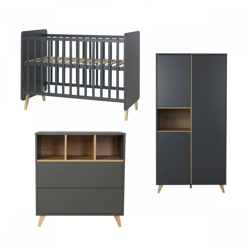 Chambre Trio Lit Bébé 60x120 Cm + Armoire + Commode Avec Plan à Langer Loft Anthracite 5 Chambre Trio Lit Bébé 60x120 Cm + Armoire + Commode Avec Plan à Langer Loft Anthracite – Image 5