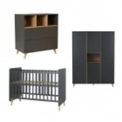 Chambre Trio Lit Bébé 60x120 Cm + Armoire Xl + Commode Avec Plan à Langer Loft Anthracite