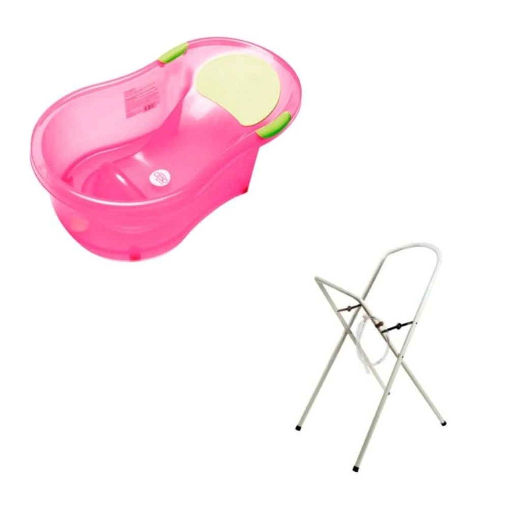 Baignoire 0-6 Mois Rose Translucide Transat Intégré +support à pied 2 Baignoire 0-6 Mois Rose Translucide Transat Intégré +support à pied – Image 2