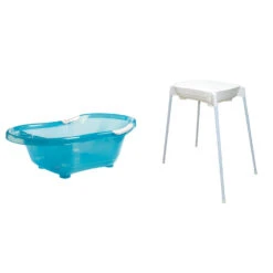 Pack Baignoire Bébé Avec Vidange Turquoise + Support De Baignoire Et Tuyau D'évacuation