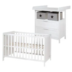 Roba Chambre Bébé Duo 'hamburg' Blanche 2 En 1 Lit Bébé 60x120 + Commode à Langer 2 Tiroirs